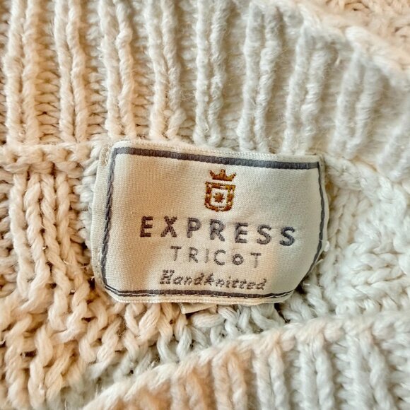 Express Tricot White Sweater Womens M Handknitted Cableknit Winter Cottage - Picture 4 of 6